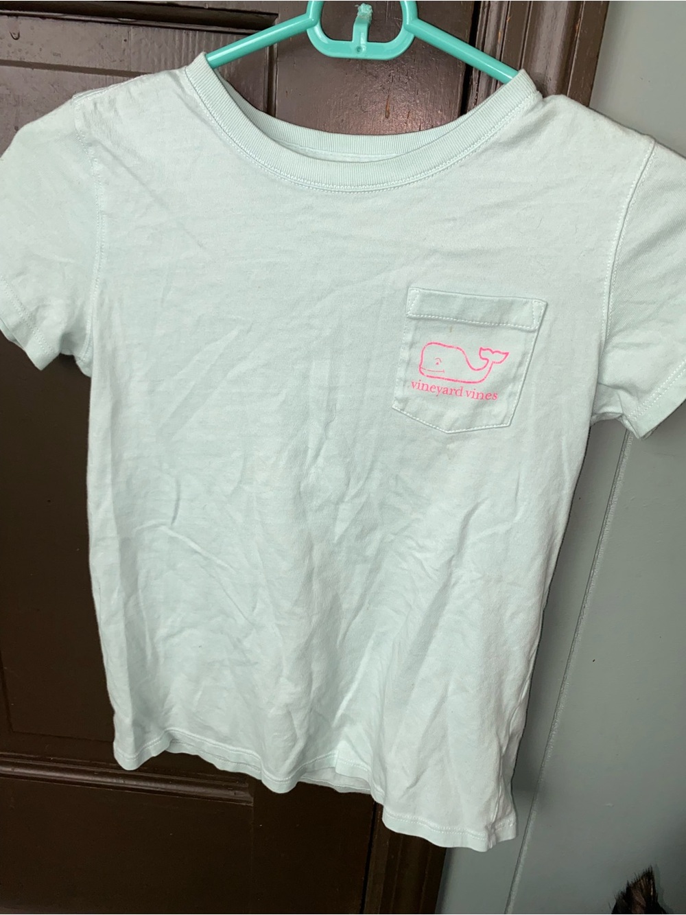Vineyard Vines Kids Short Sleeve Pocket Tee — Mint with Pink Logo